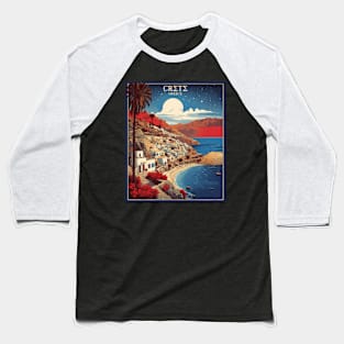 Crete Beach Greece Starry Night Tourism Vintage Poster Baseball T-Shirt